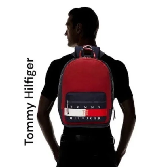 NWT TOMMY HILFIGER BACKPACK SHOULDER BAG TOMMY HILFIGER Backpack Black-on-black striped Faux Leather  main image 3